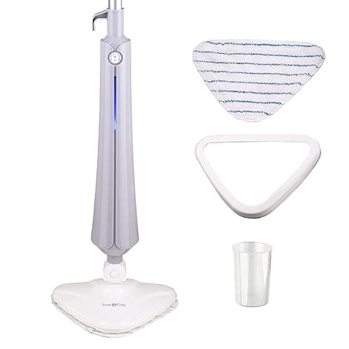 True & Tidy Multi-Surface Steam Mop with Machine Washable Microfiber Pads, Carpet Glider, Water Cup, Compatible with Most Floor Types, 1300watts (Steam Mop, Gray)