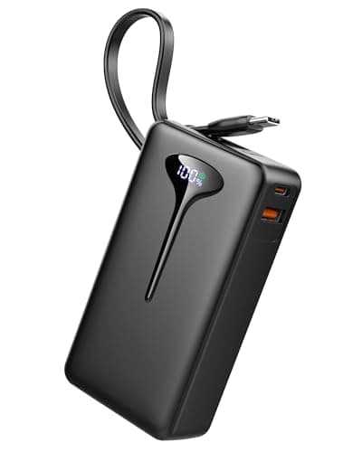 10000mAh Power Bank, 2025 Portable Charger USB C, 22.5W Fast Charging Power Bank with Built in Cable, Travel Portable Phone Charger with 3 Output HD LED Display Battery Pack for iPhone Android Laptop