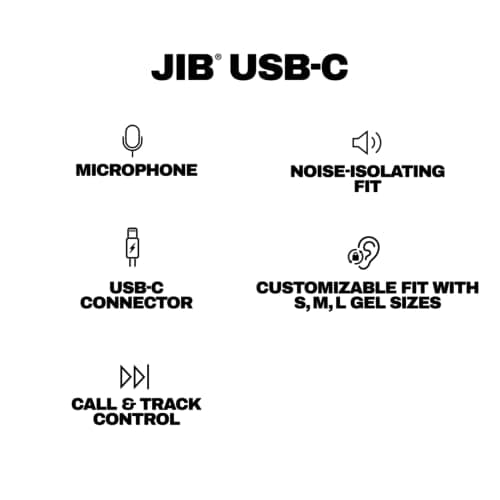 Skullcandy Jib USB-C Wired Earbuds with Noise Isolation, Inline Microphone Call and Track Control for iPhone Android, Ear Gel Sizes Included for Custom Fit - True Black 8