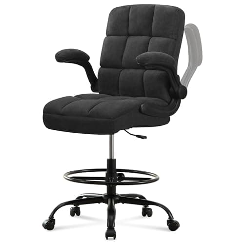 JMYMRY Drafting Chair with Comfortable Fabric for Standing Desk, Tall Office Chair with Adjustable Height, Lumbar Support, Flip-Up Armrests, Adjustable Footrest Ring, 360° Rotation for Home or Office