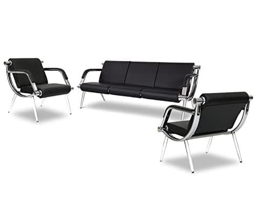 Kinfant Waiting Room Chairs Sofa Furniture - 5-Seat Office Guest Reception Chair with Armrest for Waiting Room Airport Hospital Bank (Black - PU)