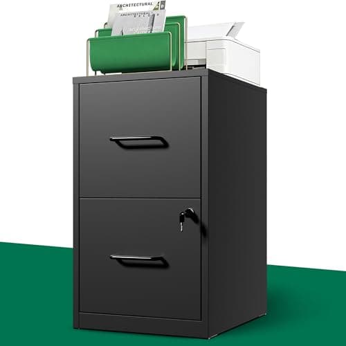 Yukimo 2 Drawer File Cabinet with Lock, Metal Vertical Filing Cabinet, File Cabinets for Home Office, Locking File Cabinet Hanging Files for A4/ Legal/Letter, Require Assembly, Black
