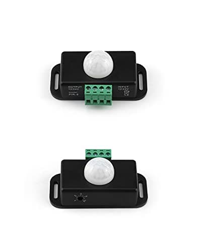 QWORK Motion Sensor LED Switch (2 Pack), 12-24V, 6A, Adjustable Delay Time, 5-8M Induction Distance, 60° Field of View, for LED Strip Lighting, Wall Mount, 3" 8