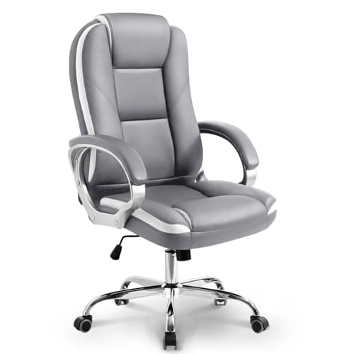 NEO Chair Office Desk Ergonomic Gaming Chair High Back Adjustable Computer Chair with Wheels and Lumbar Support Comfy Leather Executive Swivel (Grey)