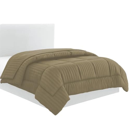 Luxury 350 Thread Count 100 GSM Fiber Fill 1pc Comforter RV Champer Short Queen Size, Taupe Stripe 100% Egyptian Cotton