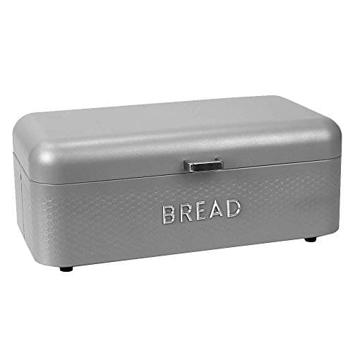 Soho Bread Box For Kitchen Countertop, Metal, (Grey) | By Home Basics, Vented With Hinge Top | Large Bread Box | Keeps Loaves, Bagels, Croissants Fresh