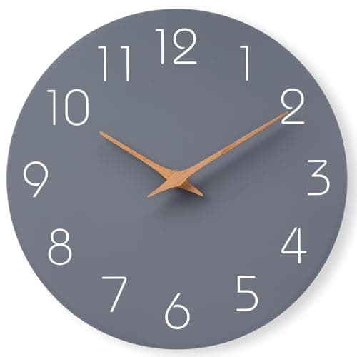 Mosewa Wall Clock 8 Inch Gray Battery Operated Silent Non Ticking Simple Modern Clock Decorative for Bedroom Living Room Kitchen Home Bathroom Office