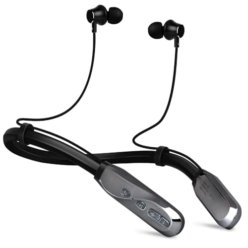 TERUBIN Neckband Bluetooth Headphones, 120H Long Playtime Wireless Stereo Neckband Earbuds with Microphone, Waterproof Around The Neck Headphones in Ear Headset for Sports/Workout/Office (Silver)
