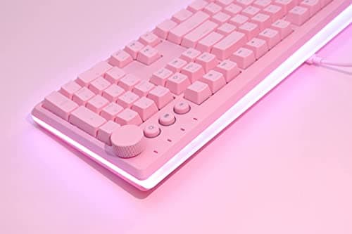 i-rocks K71M RGB Mechanical Gaming Keyboard with Media Control Knob, Switches (Brown), 107 Keys w/Full NKRO, PBT Keycaps, Multimedia Hotkeys, Detachable USB-C Cable and Onboard Storage, Pink 7