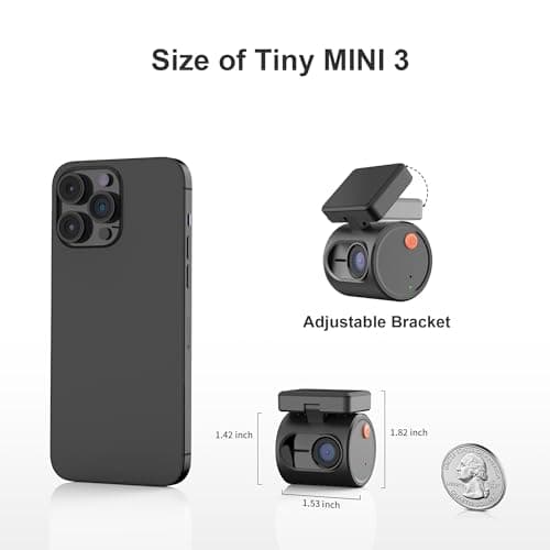 KAWA Tiny Dash Cam - 2025 New Mini Dash Camera with Voice Control, Super Night Vision Dashcam, WDR/3D DNR, 24H Parking Monitor, G-Sensor, APP Control, Compact Design for Car/SUV - Black Mini 3 5