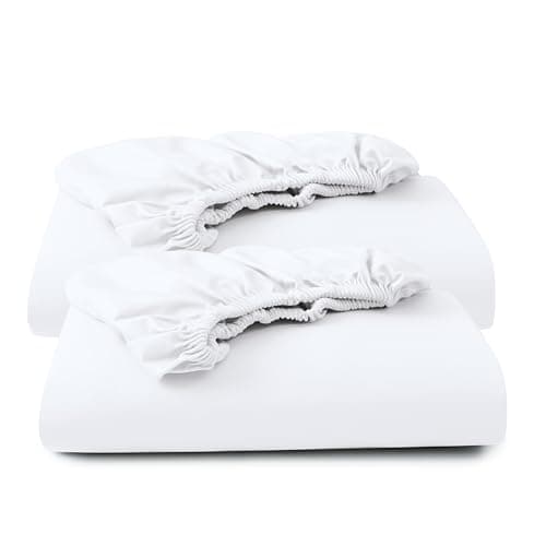 Split King/2 Pack Twin XL Fitted Sheet Only, 100% Egyptian Cotton, 600 Thread Count, 8"-16" Deep Pocket Sateen Weave Bottom Sheet, Soft Breathable Hotel Quality (Split King/2 Pack Twin XL, White)