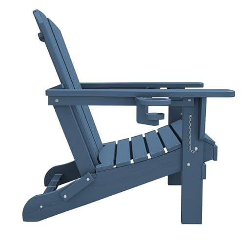 SERWALL Folding Adirondack Chair, HDPE Adirondack Chairs, Plastic Outdoor Chairs- Looks Exactly Like Real Wood- Navy 12