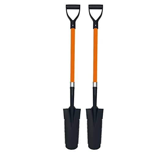 Ashman Drain Spade Teeth Shovel (2 Pack) - 48 Inches Long Handle Spade with D Handle Grip - Durable Handle with a Thick Metal Blade - Multipurpose Premium Quality Orange