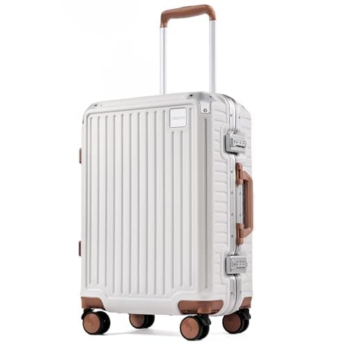 FIGESTIN Carry on Luggage Airline Approved, Aluminum Frame Hard Shell Suitcases with Wheels,100% PC Lightweight, No Zipper Suitcase TSA Approved, 20" Carry-On (Beige)