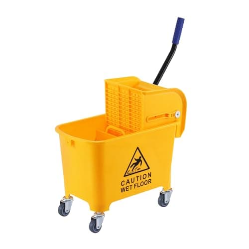 Ridgeyard 5.28 Gallon Side Press Yellow Mop Bucket with Wringer, Mop Bucket with Wringer Set for Home Use, Dirty Water Separator, 11x16.92x27.55 Inch