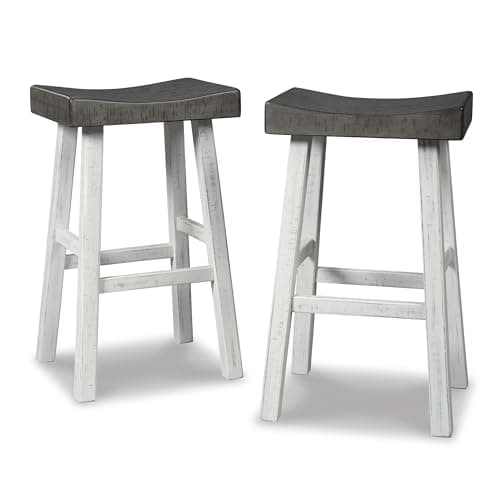 Signature Design by Ashley Glosco Modern Farmhouse 30" Bar Height Saddle Barstool, Set of 2, Brown & White