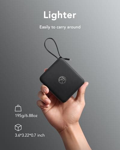 VRURC Portable Charger with Built-in Cable, 10000mAh 22.5W Fast Charging USB C Battery Pack, Cell Phone Power Bank for iPhone 17 16 15 Samsung Galaxy S25 S24 S23 Series Android Tablet, Black(1 Pack) 5