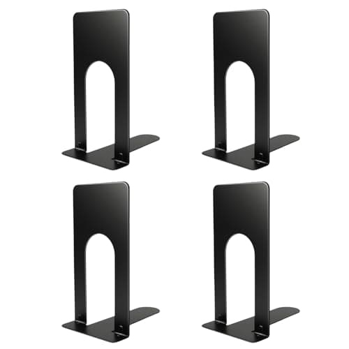 WSYDKNS Book Ends for Shelves, 4 Pack Metal Bookends, Compact Book Stopper for Small Books, CDs, Vinyl Records, Desk & Classroom Organizer, 3.9x2.8x5.2 Inch