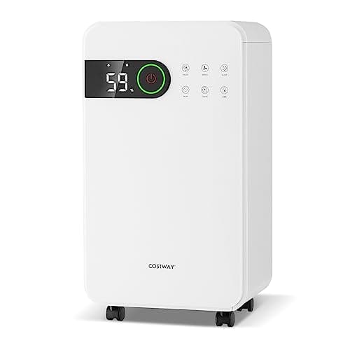 COSTWAY 2,500 Sq. Ft Dehumidifier for Basement, 32 Pints Home Dehumidifier with Wheels, Sleep Mode, 24H Timer, 3-Color LED Indicator Light & Child Safety Lock