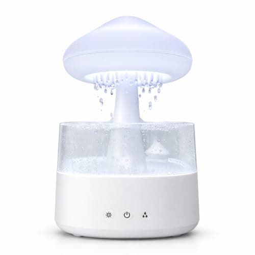Rain Cloud Humidifier with Remote Control, Water Drip and Rain Sounds – Perfect for Bedroom & Large Room, Mushroom Waterfall Lamp, Diffuser with Colorful Night Light