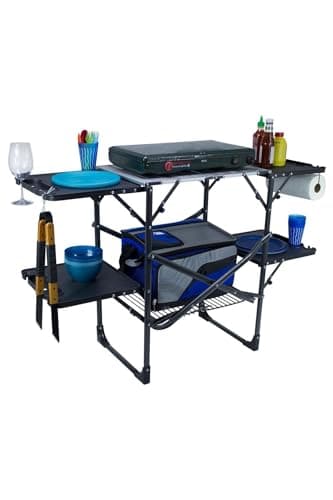 GCI OUTDOOR Slim-Fold Cook Station | Portable Folding Kitchen Table with a Heat Resistant Tabletop, 4 Side Tables & Storage Rack, Perfect for Picnics & Camping Trips 7