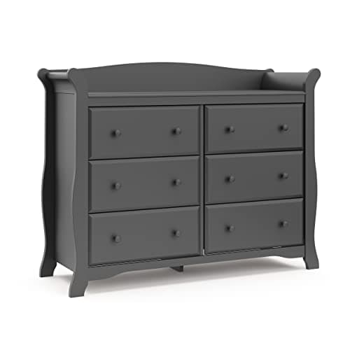 Storkcraft Avalon 6 Drawer Double Dresser (Gray) – Nursery Dresser for Kids Bedroom, Chest of Drawers