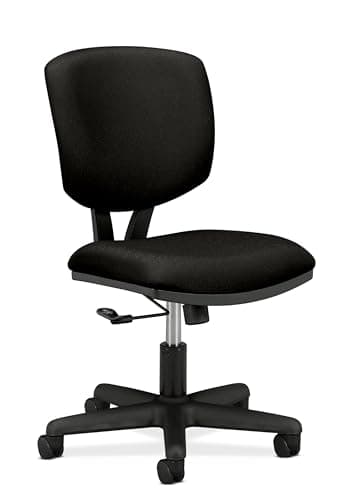 HON Volt Armless Office Chairs with Wheels, Ergonomic Adjustable Center-Tilt Recline, Fabric Back and Seat, Swivel Desk Chair, Black
