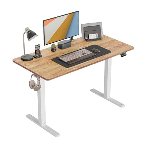 CubiCubi Standing Desk, 48 x 24 Inch Electric Stand up Height Adjustable Home Office Table, Sit Stand Desk with Splice Board, White Frame & Light Rustic Brown Desktop