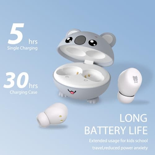 Kids Earbuds, 85dB Safe Volume to Protect Hearing, Bluetooth Earbuds for Kids with Mic, 30H Playtime, Safe Material, Lightweight, Waterproof, Touch Control, Wireless Ear Buds for School Travel, Koala 6