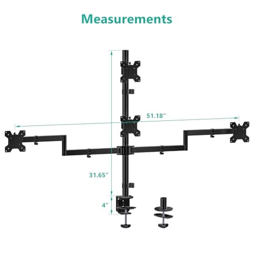 WALI Quad Monitor Mount for 13-27 Inch Screens, Fully Adjustable 4 Monitor Stand with Swivel, Tilt, Rotation, Clamp & Grommet Base Kit, Max Load 22lbs per Screen (M004S), Black 8