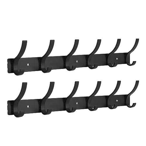 Optish Coat Rack Wall Mount, Wall Hooks for Hanging, Entry Coat Hooks Coat Hanger, Hat Rack Holder for Wall, Key Holder Purse Racks, Towel Rack for Bathrooms (2 Pack, Black)