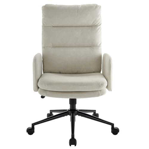 IWMH Swivel Home Office Chair,High-Back Armchair,Makeup Chair with Wheels and Armrests,Height Adjustable Desk Chair Upholstered Computer Task Chair, Leisure Armchair (Beige)