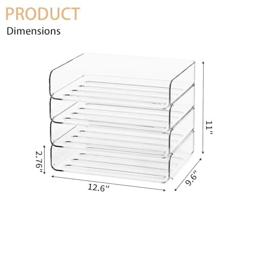FANXIYQ 4-Tier Acrylic Paper Tray Organizer - Low-Profile Desk File Sorter for Office/Home, Clear Stackable Letter Tray for Bills, Crafts, Notebooks 5