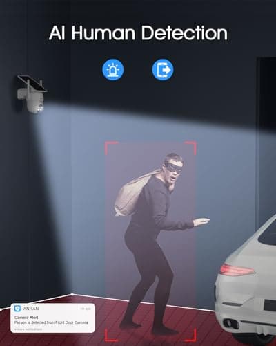 ANRAN Solar Security Cameras Wireless Outdoor,2K Cameras for Home Security with Fixed Solar Panel, 360° PTZ for Home Surveillance,2.4G WiFi, PIR Human Detection, 3MP Color Night Vision, 2 Pack 6