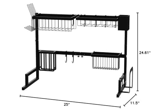 MERRYBOX Over The Sink Dish Drying Rack, 2-Tier Adjustable Length (25.6-33.5in), Stainless Steel Dish Drainer with Cutting Board Holder, Large Dish Rack for Kitchen Counter Organizer Space Saver 9