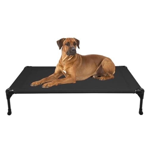 Veehoo Outdoor Elevated Dog Bed Large Sized Dogs, Large Cooling Raised Dog Cots Beds Training Platform Off Ground Hammock with Breathable Mesh, No-Slip Feet, 42"x30", Black
