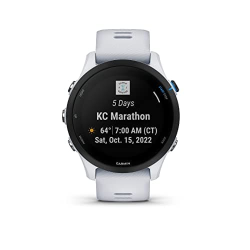 Garmin Forerunner 255 Music GPS Running Smartwatch, Advanced Insights, Long-Lasting Battery, Whitestone with Wearable4U White Earbuds Bundle 6