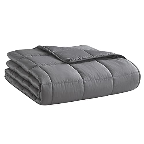 L'AGRATY Weighted Blanket for Adults- Dark Grey, 48"x72", 15lbs, Twin Full Size Heavy Throw Blanket, Cooling, Breathable, Microfiber with Glass Beads, Big, Washable, All-Season