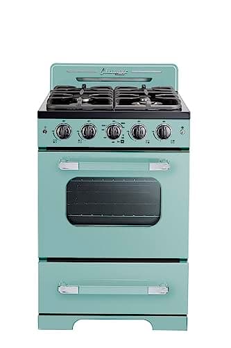 Unique Appliances Classic Retro Gas Range, Freestanding Gas Range with 4 Burners, Convection Oven, and Oven Light, 24", Ocean Mist Turquoise