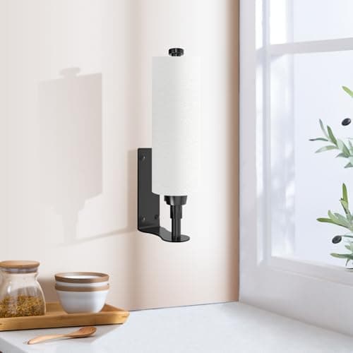 SetSail Paper Towel Holder, Single Hand Operable Paper Towel Holder Under Cabinet with Adjustable Damper, Easy Tear, Wall Mount, Self-Adhesive or Drilled for Kitchen Bathroom, Black 7