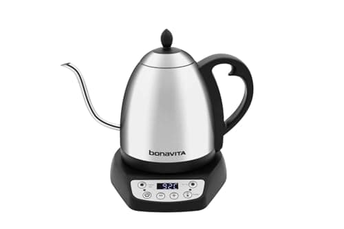 Bonavita 1L Digital Variable Temperature Gooseneck Electric Kettle for Coffee Brew and Tea Precise Pour Control, 6 Preset Temps, Café or Home Use, 1200 Watt, LED Panel, Stainless Steel