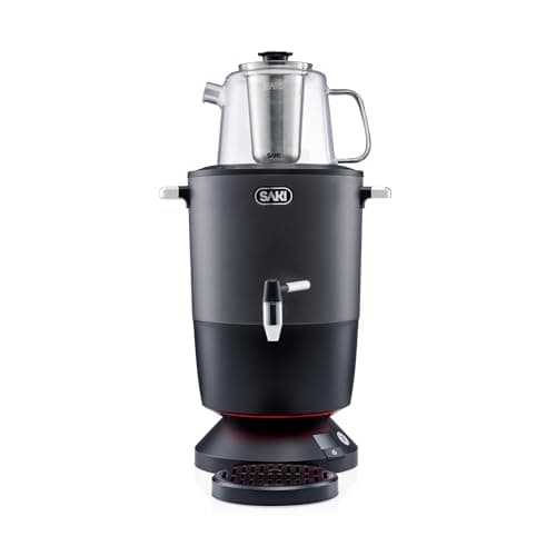 SAKI Chaiovar Electric Samovar - 4L Stainless Steel Electric Tea Maker, Temperature Display, Large Glass Teapot, Boil Dry & Auto Shut Off, Best for Persian, Russian, and Turkish Tea (Space Grey)