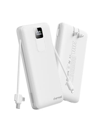 charmast 20000mAh Portable Charger with Built-in Cables & Wall Plug, 20W USB C Power Bank, Fast Charging Battery Pack Travel Essentials Compatible with iPhone 16/15/14 Series, Samsung, Google, iPad