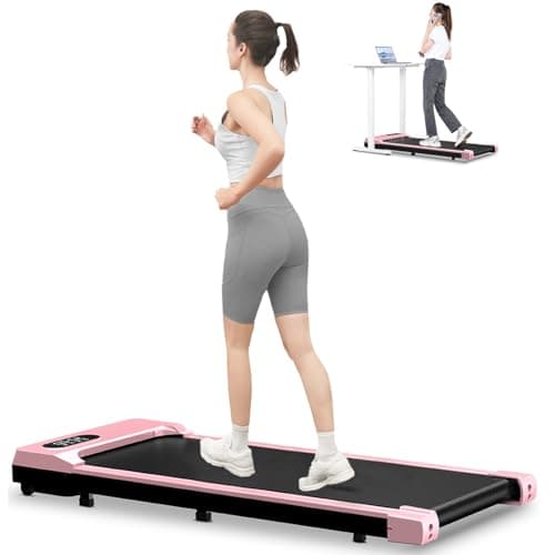 Gywowken Walking Pad Treadmill, 5.0MPH Under Desk Treadmill for Home Office, Ultra-Qiute, 300 LB Capacity, Compact Space Save, Installation Free, Remote, Pink