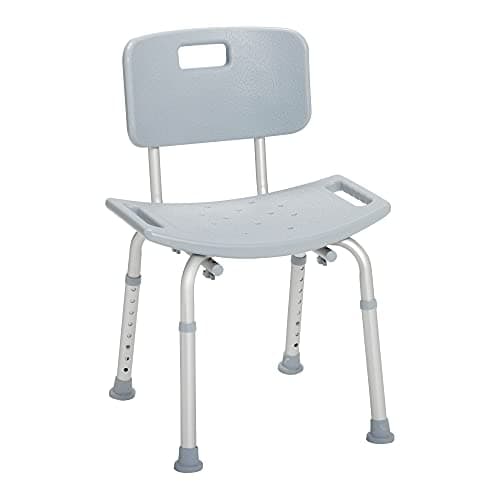 Drive Medical Shower Chair with Back - Adjustable Bathroom Bench - Suction Feet - Lightweight Durable Construction - Comfortable Contoured Seat - Grey