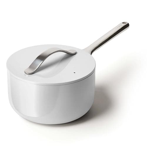 Caraway Nonstick Ceramic Sauce Pan with Lid (3 qt) - Non Toxic, PTFE & PFOA Free - Oven Safe & Compatible with All Stovetops (Gas, Electric & Induction) - Gray