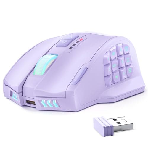 UtechSmart Venus Pro Wireless MMO Gaming Mouse, 16,000 DPI Optical Sensor, Wired/Wireless Dual Modes, 16M Chroma RGB Lighting, 16 Programmable Buttons, Ergonomic Design, Up to 70H, Purple