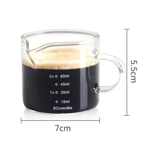 BCnmviku 2 PACK Espresso Glass Measuring Cup Triple Pitcher Milk Cup 75ML Espresso Cups with Handle Shot Glass with V-Shaped Mouth Clear Accessories Milk Frothing Pitcher (2) 3