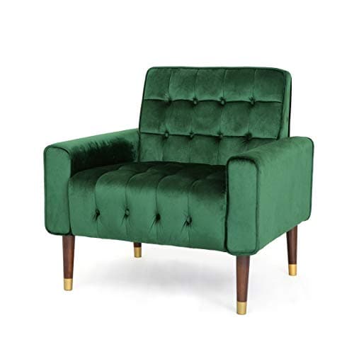 Christopher Knight Home Betsy Velvet Armchair, Modern Glam, Button-Tufted, Waffle Stitching, Emerald
