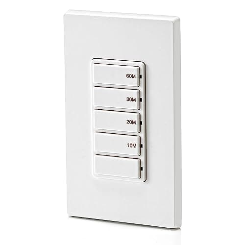 Leviton Countdown Timer Switch for bathroom fan and household lights, 10-20-30-60 min, No Neutral Required, Single Pole, 15A, 1/2HP/9.8A Fan/Motor, DT160-1LW, White 13